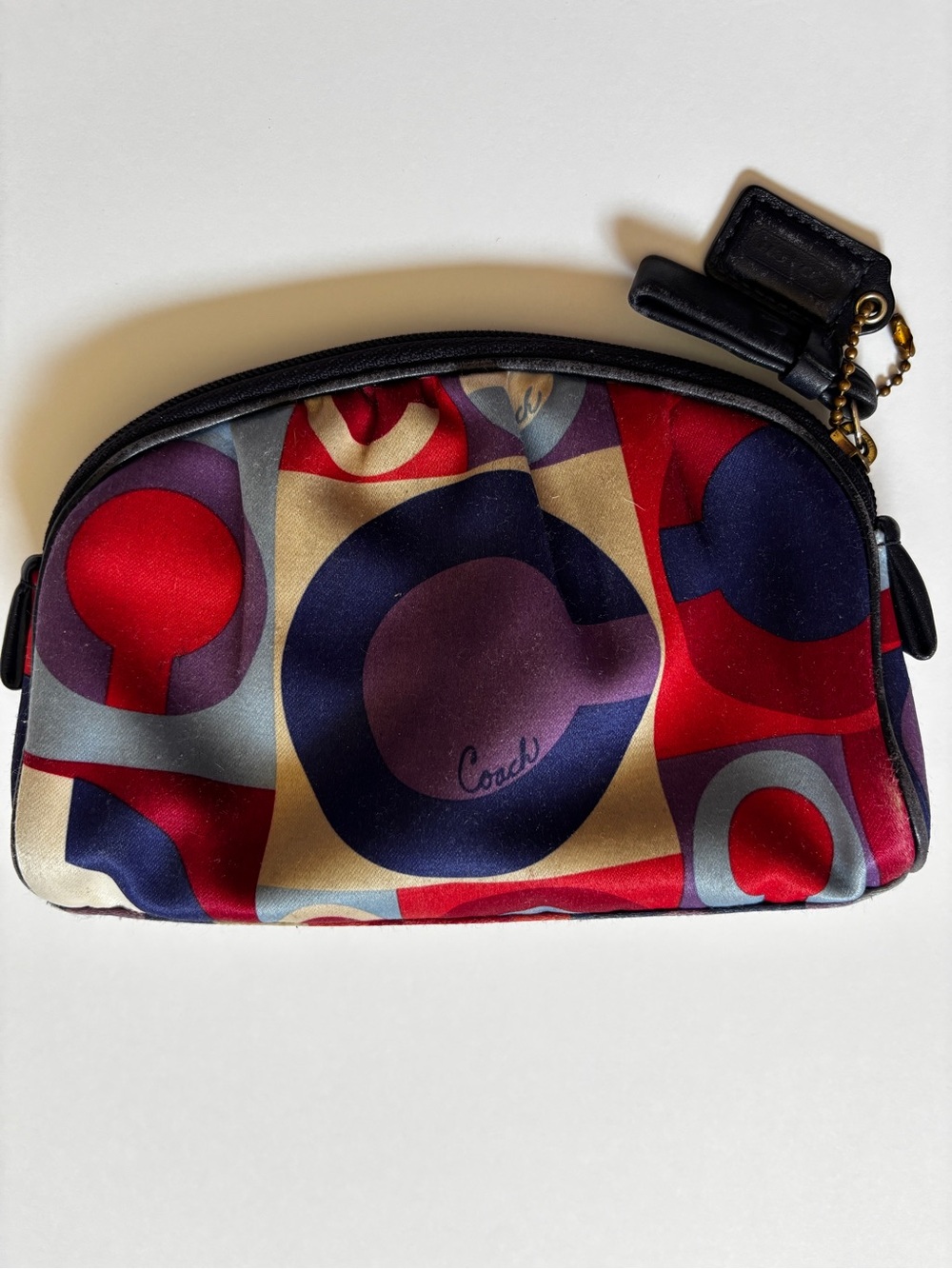 Coach Colorblock Geo Print Cosmetic Pouch — Red, Navy, Purple, Cream